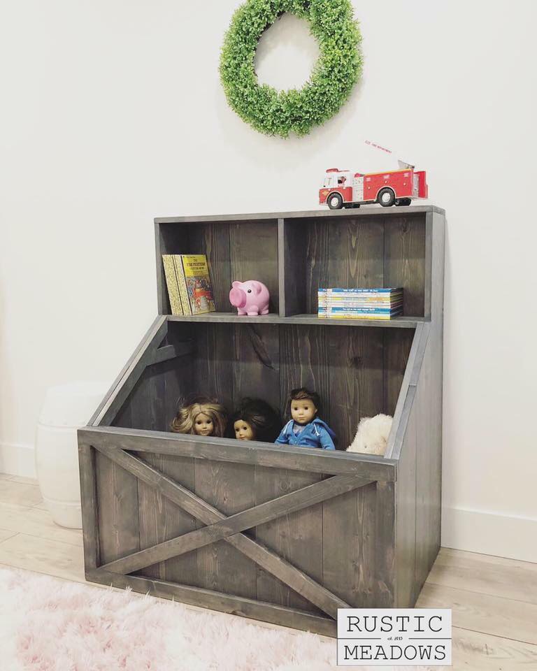 toy chest and bookshelf